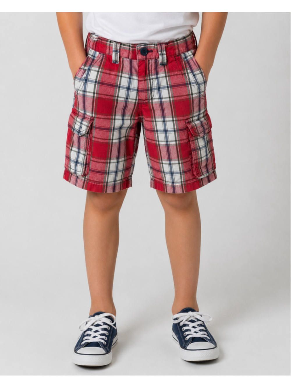 Old Navy Boys Plaid Cargo Shorts Red Size 6 100% Cotton